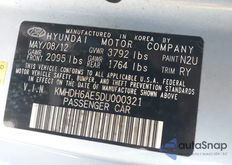 2013 Hyundai Elantra Coupe Gs z USA, uszkodzony, nr VIN KMHDH6AE5DU000321